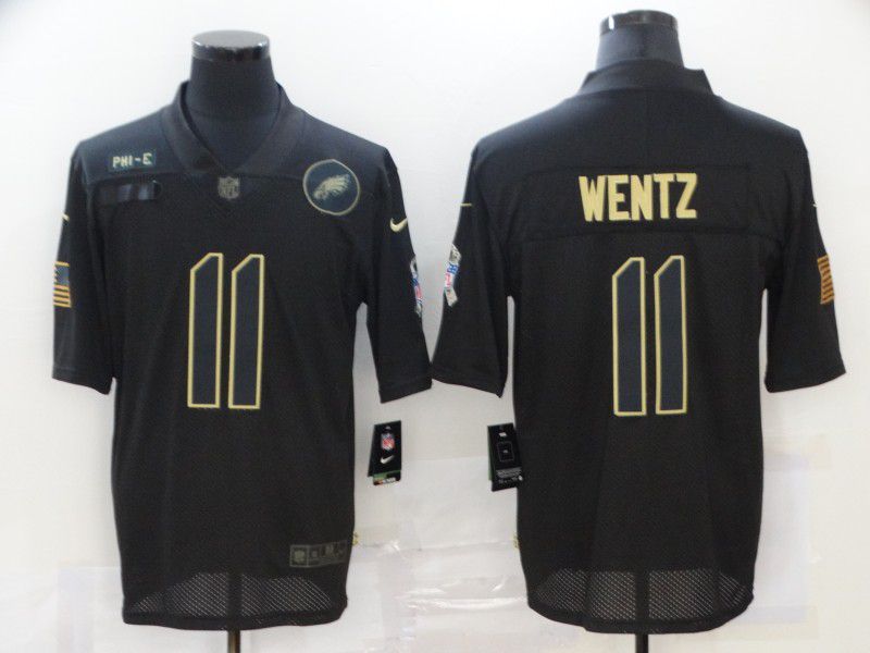 Men Philadelphia Eagles 11 Wentz Black gold lettering 2020 Nike NFL Jersey